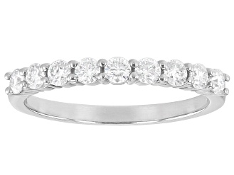 Moissanite Rhodium Over 14k White Gold Band Ring .45ctw DEW