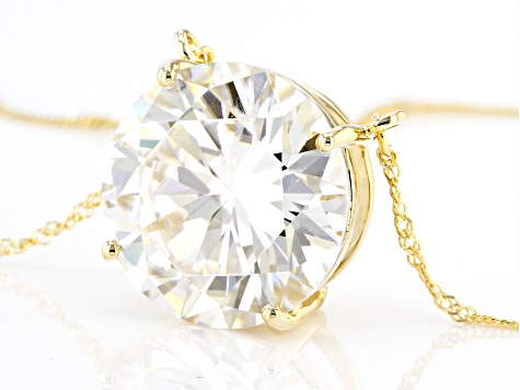 Moissanite 14k Yellow Gold Solitaire Necklace 10.34ct DEW