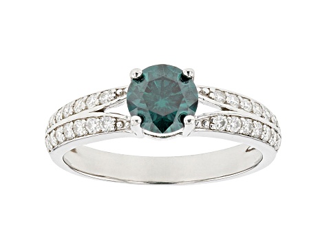 Green and colorless moissanite platineve promise ring 1.08ctw DEW.