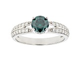 Green and colorless moissanite platineve promise ring 1.08ctw DEW.