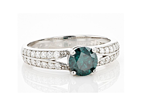Green and colorless moissanite platineve promise ring 1.08ctw DEW.