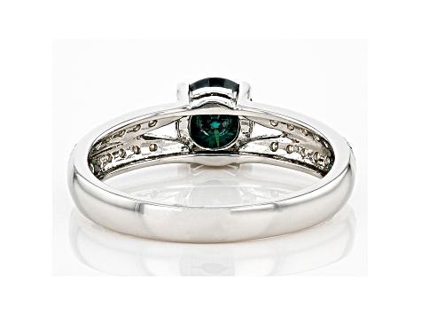 Green and colorless moissanite platineve promise ring 1.08ctw DEW.