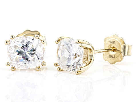 Moissanite 14k Yellow Gold Stud Earrings 4.00ctw DEW