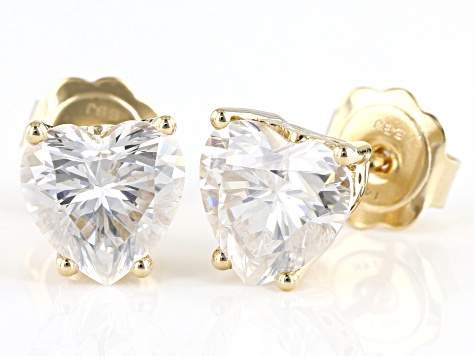 Moissanite 14k Yellow Gold Stud Earrings 3.00ctw DEW