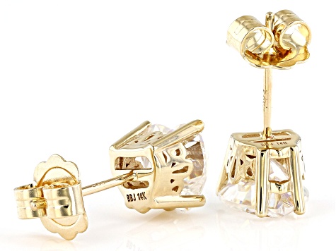 Moissanite 14k Yellow Gold Stud Earrings 3.00ctw DEW