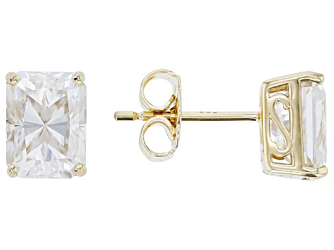 Moissanite 14k Yellow Gold Stud Earrings 3.60ctw DEW