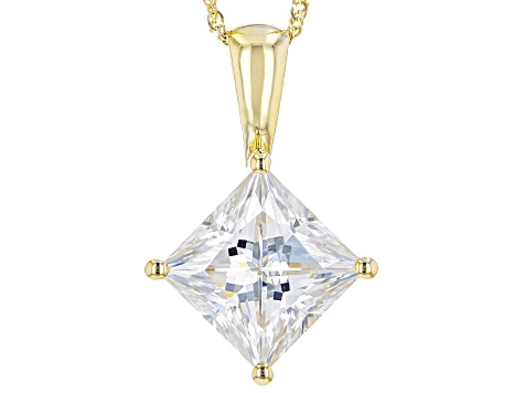 Moissanite 14k Yellow Gold Solitaire Pendant 3.90ct DEW
