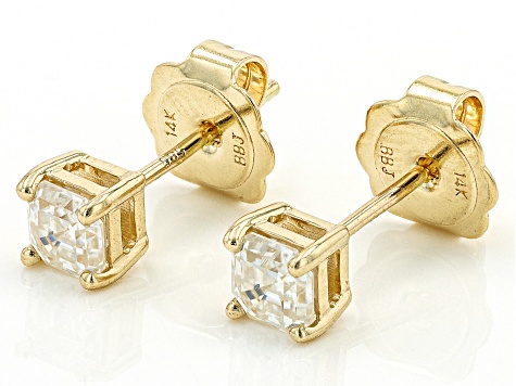 Moissanite 14k Yellow Gold Stud Earrings .74ctw DEW