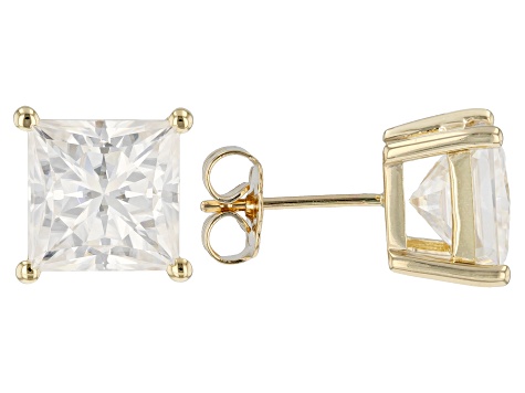 Moissanite 14k Yellow Gold Stud Earrings 6.20ctw DEW