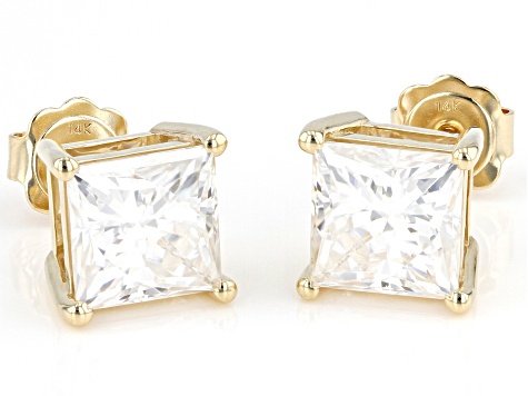 Moissanite 14k Yellow Gold Stud Earrings 6.20ctw DEW