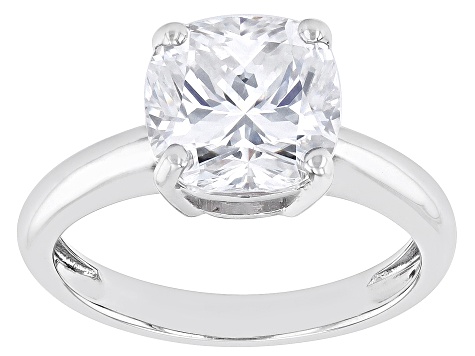 Moissanite 14k White Gold Solitaire Ring 3.30ct DEW