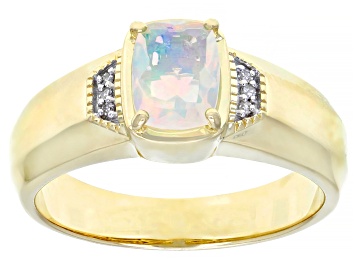 Picture of Multi Color Ethiopian Opal 10k Yellow Gold Men's Ring .64ctw