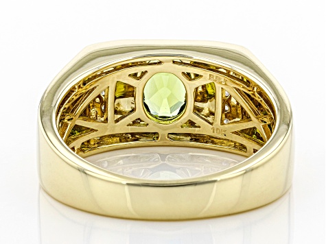 Green Peridot 10k Yellow Gold Men's Ring 1.24ctw