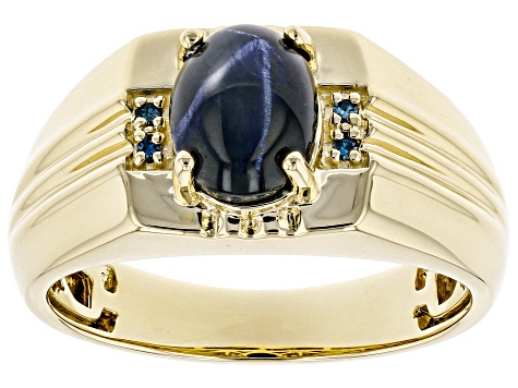 Blue Star Sapphire 10k Yellow Gold Men's Ring 2.79ctw