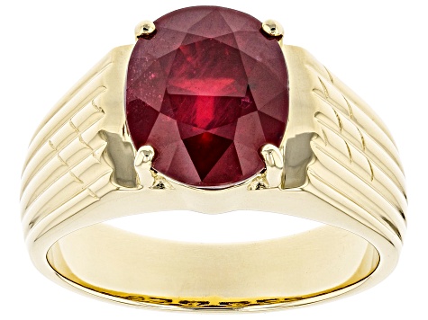 Red Mahaleo® Ruby 10k Yellow Gold Men's Ring 5.95ct
