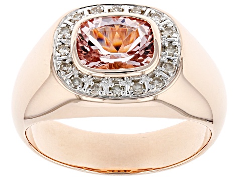 Peach Cor-de-Rosa Morganite(TM) 10k Rose Gold Men's Ring 1.73ctw