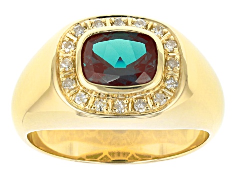 Blue Lab Created Alexandrite 10k Yellow Gold Mens Ring 2.44ctw