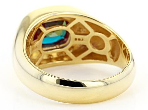 Teal Lab Created Alexandrite 10k Yellow Gold Mens Ring 2.44ctw