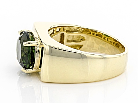 Green Moldavite 10k Yellow Gold Men's Ring 3.03ct