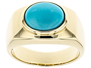 Blue Sleeping Beauty Turquoise 10k Yellow Gold Mens Ring 12x10mm