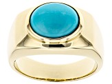 Blue Sleeping Beauty Turquoise 10k Yellow Gold Mens Ring 12x10mm