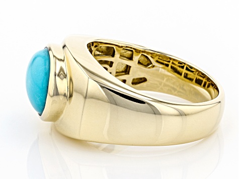 Blue Sleeping Beauty Turquoise 10k Yellow Gold Mens Ring 12x10mm