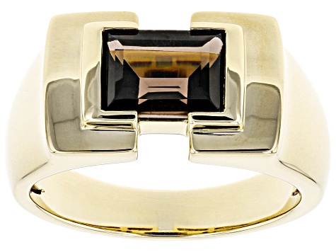 Brown Smoky Quartz 10k Yellow Gold Men's Ring 2.13ct