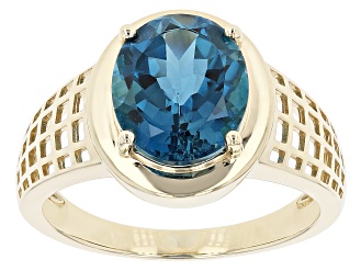 Oval London Blue Topaz 10k Yellow Gold Men's Ring 4.8ctw