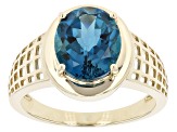 Oval London Blue Topaz 10k Yellow Gold Men's Ring 4.8ctw