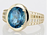 Oval London Blue Topaz 10k Yellow Gold Men's Ring 4.8ctw