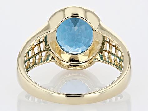 Oval London Blue Topaz 10k Yellow Gold Men's Ring 4.8ctw