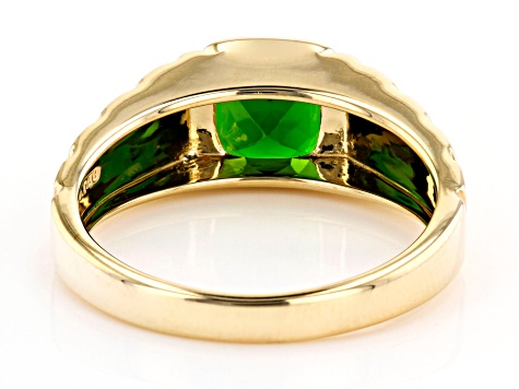 Green Cushion Chrome Diopside 10k Yellow Gold Men's Ring 1.92ct