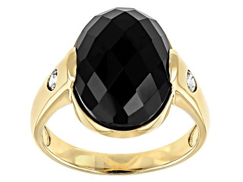 Black Spinel With White Zircon 10k Yellow Gold Unisex Ring 8.59ctw