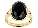 Black Spinel With White Zircon 10k Yellow Gold Unisex Ring 8.59ctw