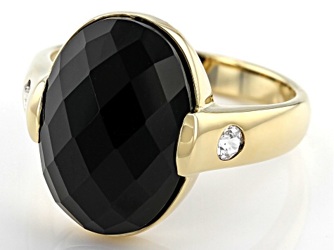 Black Spinel With White Zircon 10k Yellow Gold Unisex Ring 8.59ctw