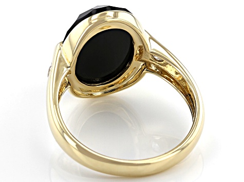 Black Spinel With White Zircon 10k Yellow Gold Unisex Ring 8.59ctw