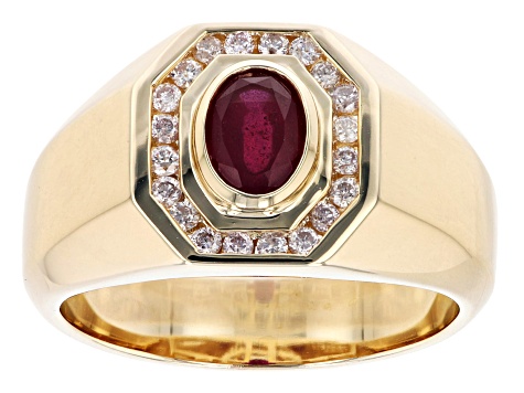 Red Mahaleo® Ruby 10K Yellow Gold Men's Ring. 1.10ctw