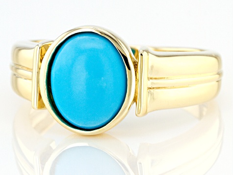 Blue Sleeping Beauty Turquoise 10k Yellow Gold Men's Ring