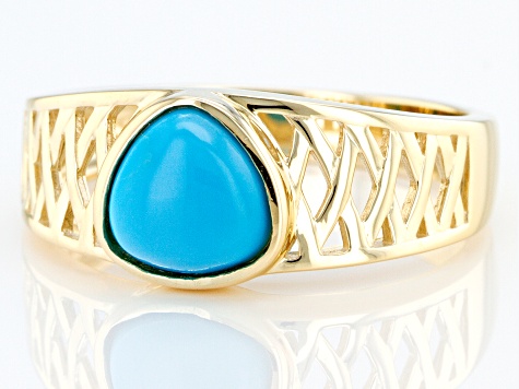 Blue Sleeping Beauty Turquoise 10k Yellow Gold Men's Ring 8mm