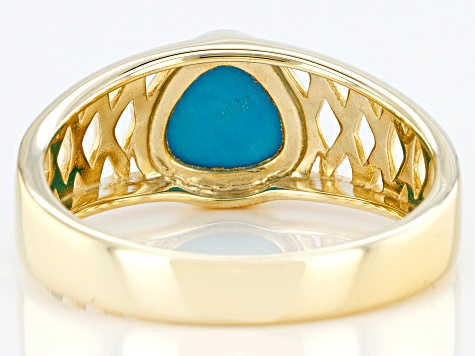 Blue Sleeping Beauty Turquoise 10k Yellow Gold Men's Ring 8mm