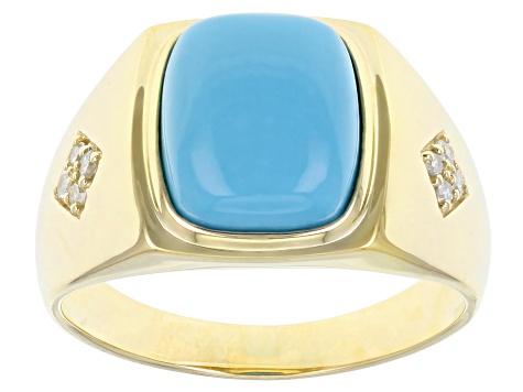 Blue Sleeping Beauty Turquoise 10k Yellow Gold Men's Ring 0.13ctw