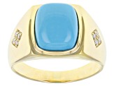 Blue Sleeping Beauty Turquoise 10k Yellow Gold Men's Ring 0.13ctw