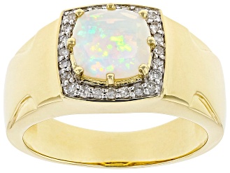 Multi Color Square Cushion Ethiopian Opal 10k Yellow Gold Men's Ring 1.15ctw