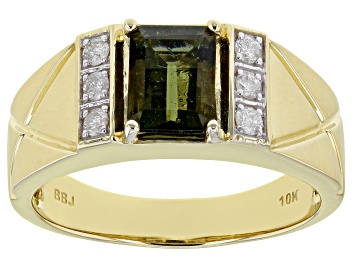 Picture of Green Moldavite 10k Yellow Gold Men's Ring 1.29ctw