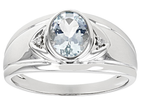 Blue Aquamarine Platinum Men's Ring 1.44ctw