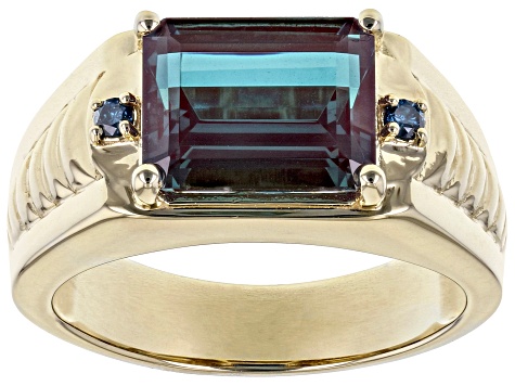 Blue Lab Created Alexandrite 10k Yellow Gold Men's Ring 5.24ctw