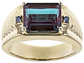 Blue Color Change Lab Created Alexandrite 10k Yellow Gold Men's Ring 5.24ctw