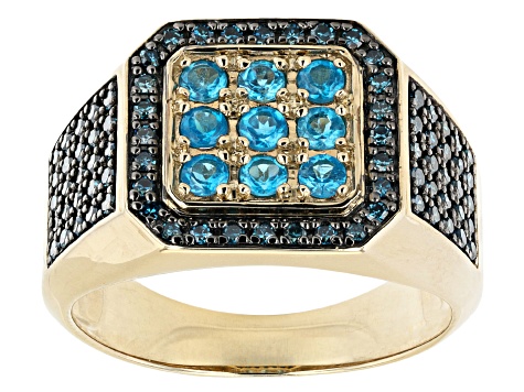 Blue Neon Apatite 10k Yellow Gold Men's Ring 1.18ctw
