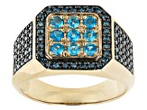 Blue Neon Apatite 10k Yellow Gold Men's Ring 1.18ctw