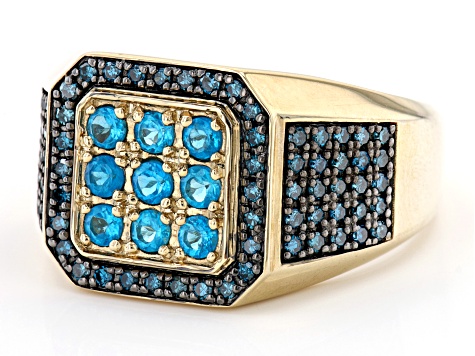 Blue Neon Apatite 10k Yellow Gold Men's Ring 1.18ctw